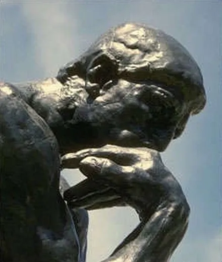 Rodin’s The Thinker, seen from the side.