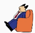 A cartoon of a manager in a suit and tie, reclining in an armchair.